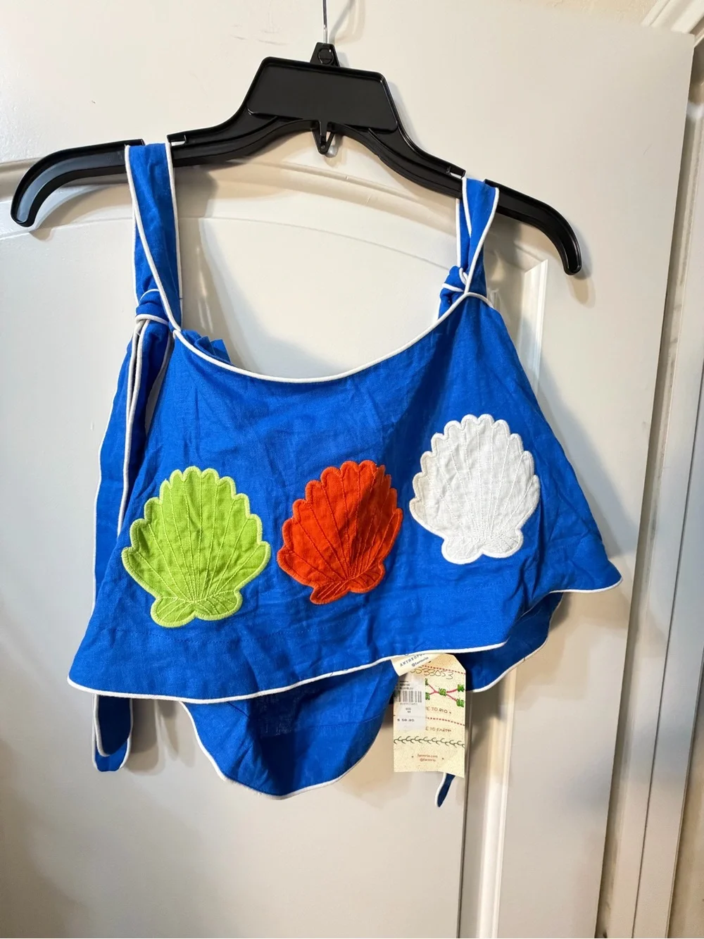 Anthropologie Blue Cropped Shell Appliqué Tank Top